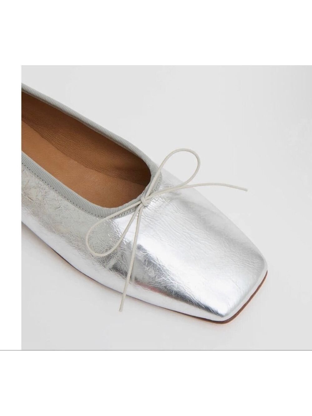NWT Mansur Gavriel Silver Square Toe Ballerina Flats 37/7 - Picture 2 of 9